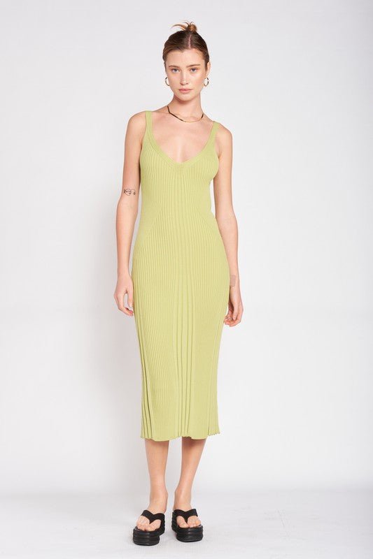 V NECK RIBBED MIDI DRESS WITH OPEN BACK - Mack & Harvie