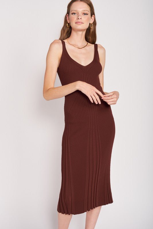 V NECK RIBBED MIDI DRESS WITH OPEN BACK - Mack & Harvie